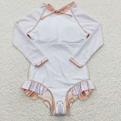 S0086 Rainbow Beige long-sleeved one-piece swimsuit