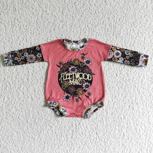 LR0020 Baby Floral Rock Band Long Sleeve Romper