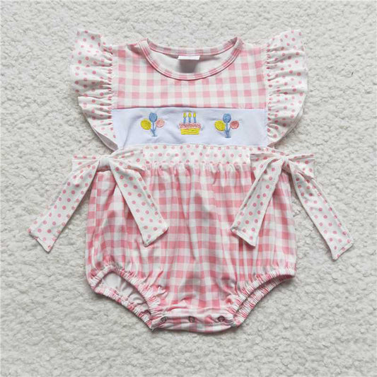 SR0269 Girl's Embroidered Cake Balloon Flying Sleeve Jumpsuit Pink