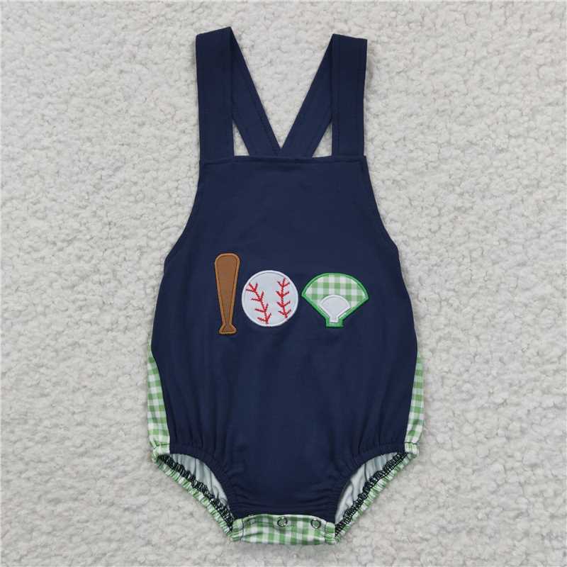 SR0272 Boys Embroidery Play Baseball navy blue vest jumpsuit