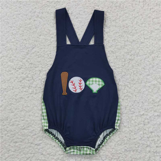 SR0272 Boys Embroidery Play Baseball navy blue vest jumpsuit