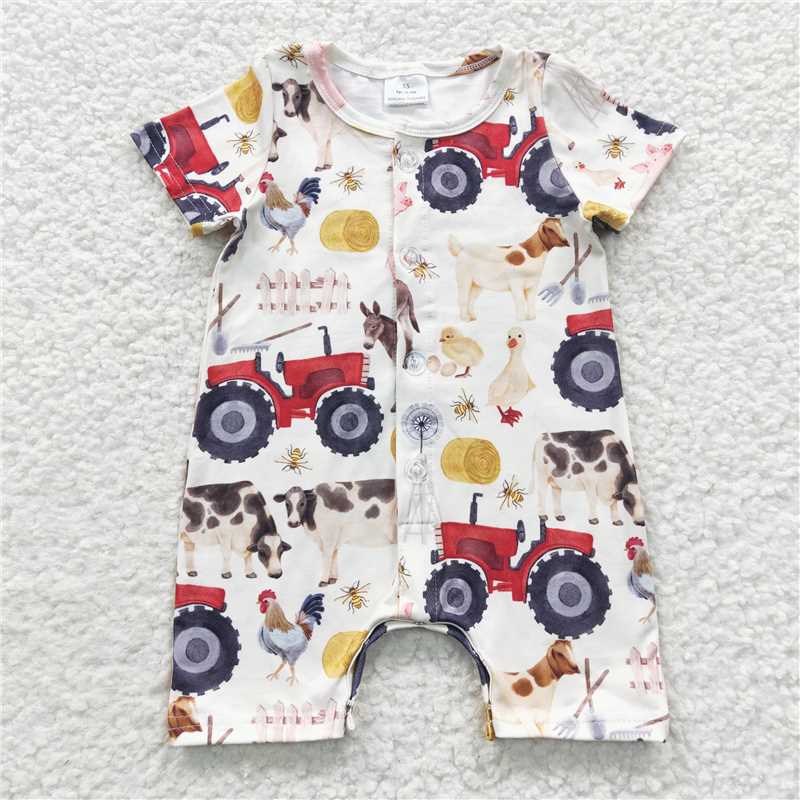 SR0279 Farm Car Chicken Duck Donkey Short sleeve onesie