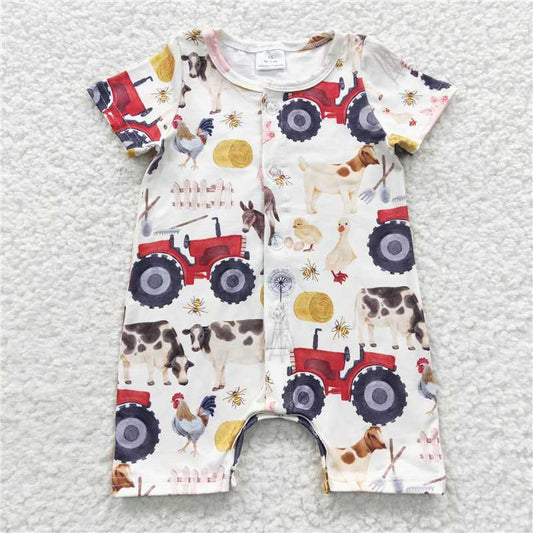 SR0279 Farm Car Chicken Duck Donkey Short sleeve onesie