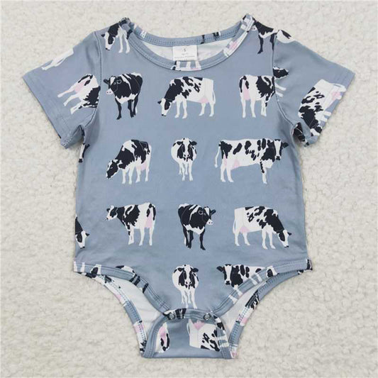 SR0297 Cow Grey Blue Short Sleeve onesie