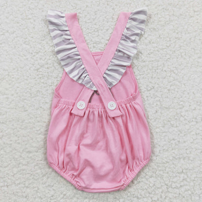 SR0303 Girl's Embroidered Puppy Fly Sleeve Jumpsuit Pink
