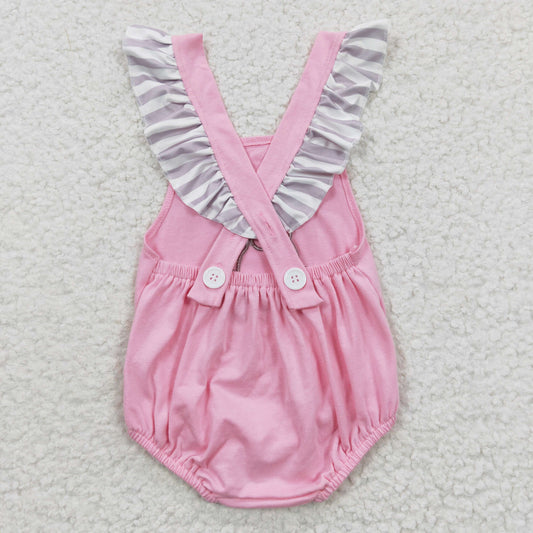 SR0303 Girl's Embroidered Puppy Fly Sleeve Jumpsuit Pink