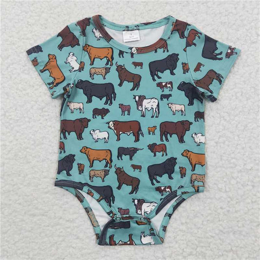SR0305 Farm Cow Green Short Sleeve Jumpsuit
