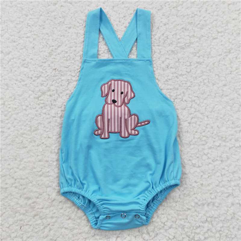 SR0311 Boys Embroidered Puppy Blue Vest Jumpsuit