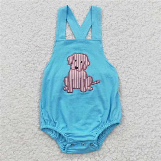 SR0311 Boys Embroidered Puppy Blue Vest Jumpsuit