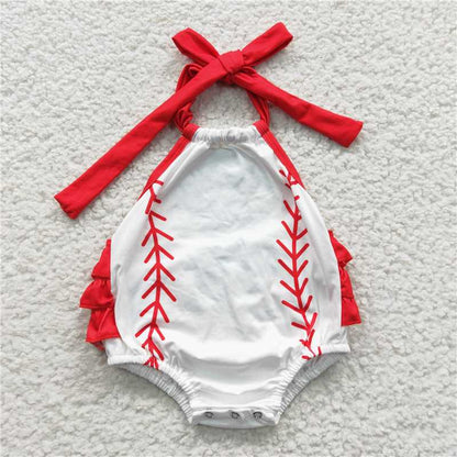 SR0327 Red baseball print neck onesie