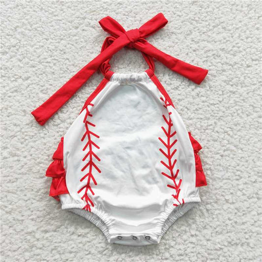 SR0327 Red baseball print neck onesie