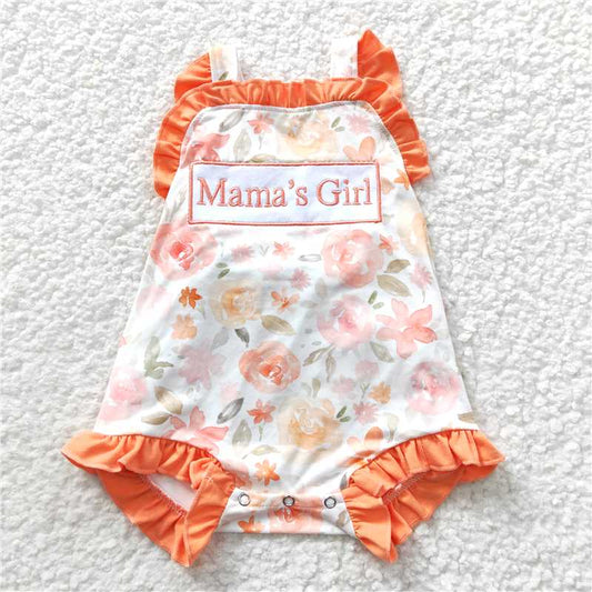 SR0330 Embroidered mamas girl Flying Sleeve Jumpsuit Orange