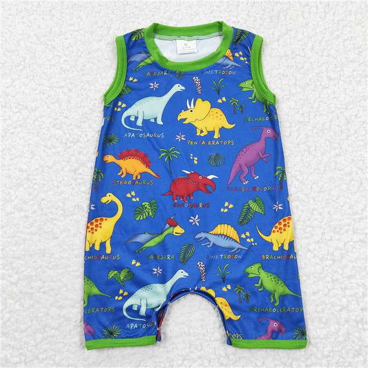 SR0342 Boys Colorful Dinosaur Blue Sleeveless jumpsuit