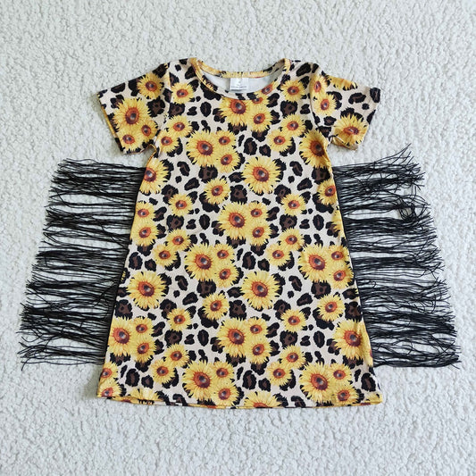 GSD0055 Girls Leopard Sunflower Tassel Dress