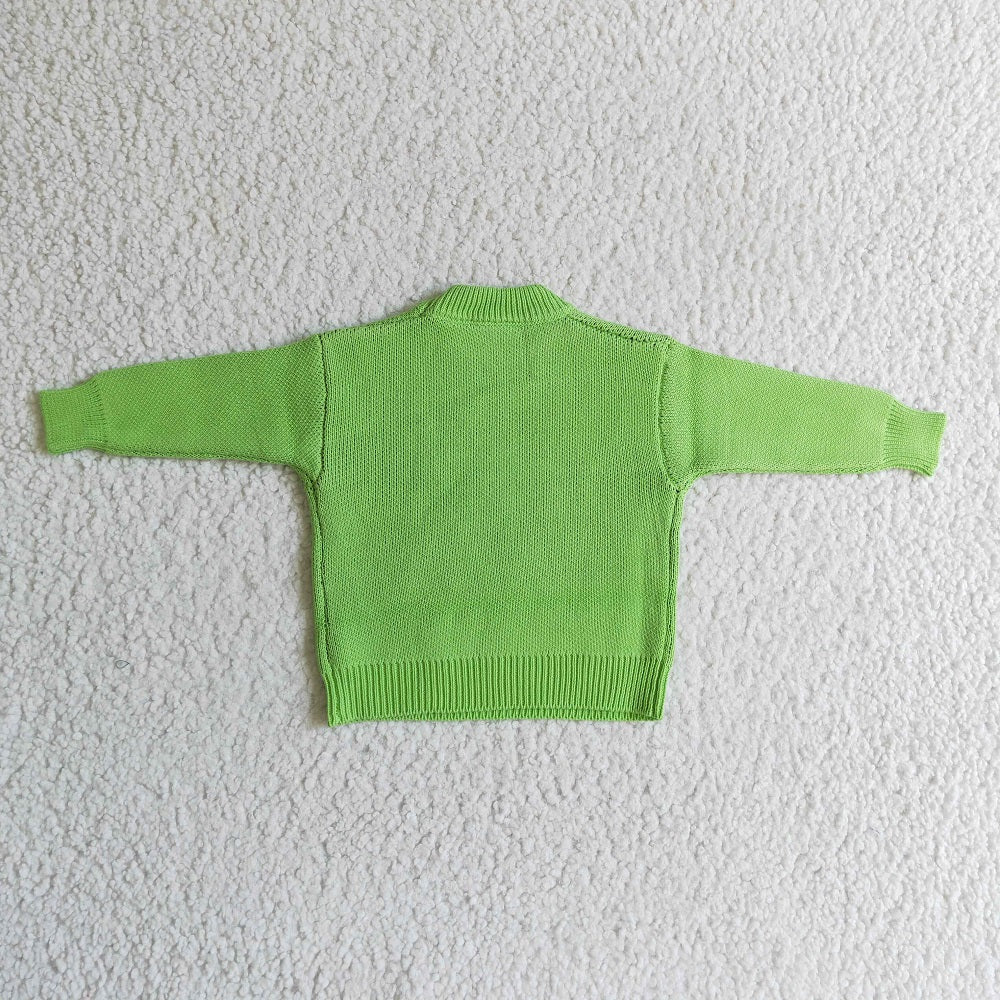 BT0099 Baby Children Christmas green cartoon face woolen sweater