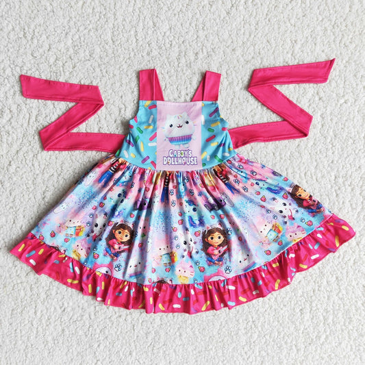 E14-2 Girls Sleeveless Cat Candy Twirl Dress