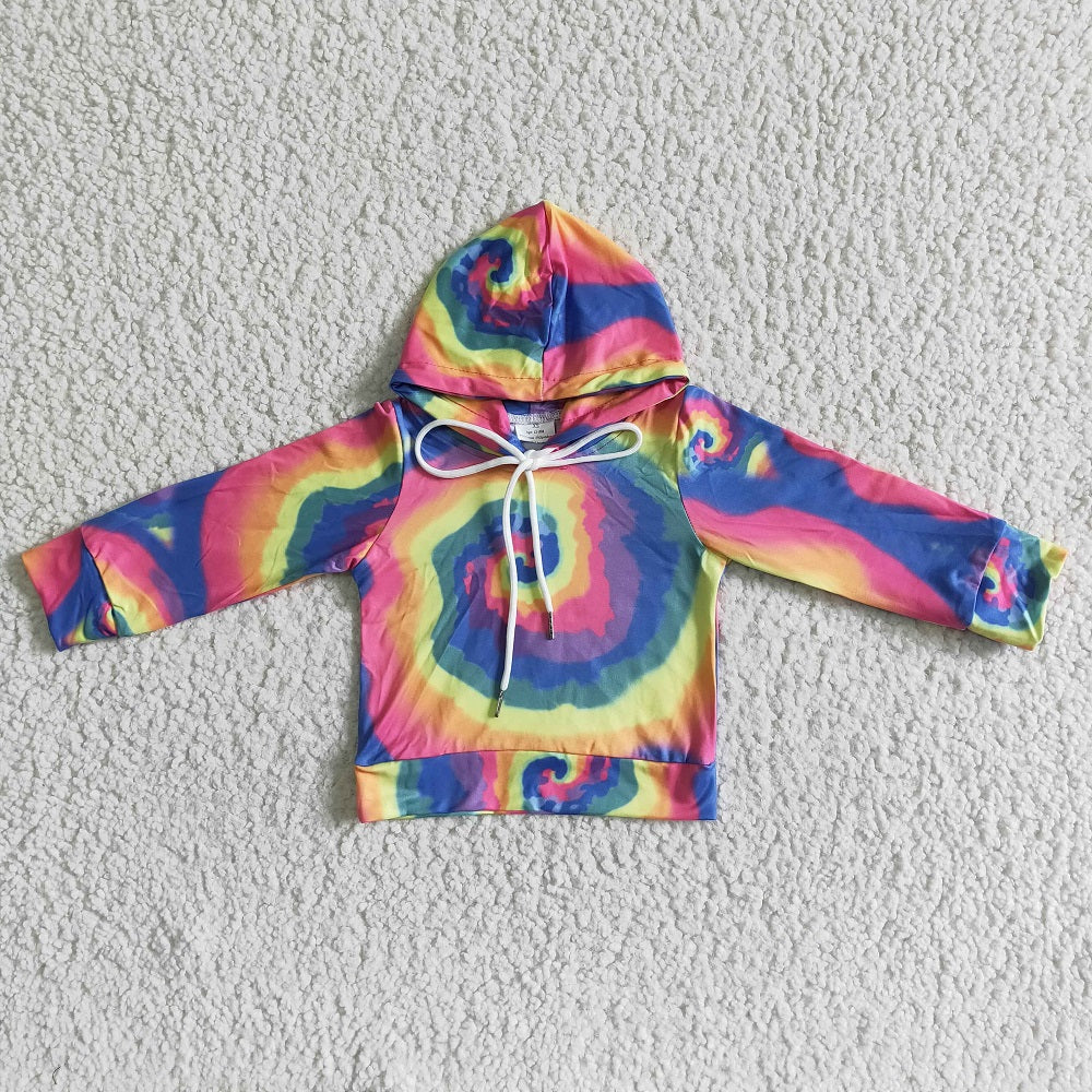 6 A9-2 Girls Tie Dye Drawstring Hooded Shirt