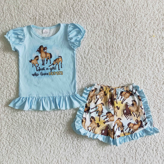 B17-30 Girls Horses Shorts Outfit