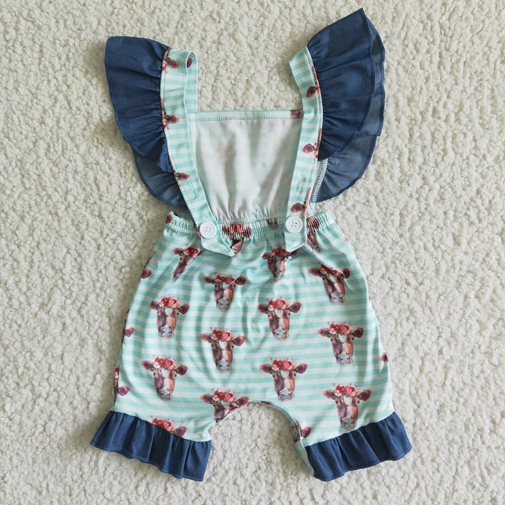 SR0004 Girls Floral Cow Romper