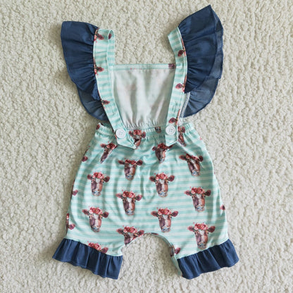 SR0004 Girls Floral Cow Romper