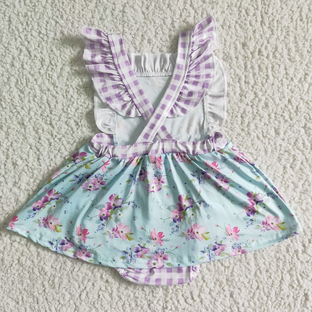 SR0027 Girls Purple Floral Romper