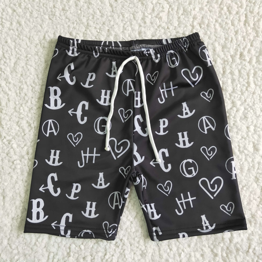SS0003 Boys Black Letters Swimming Shorts