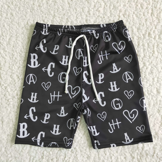 SS0003 Boys Black Letters Swimming Shorts