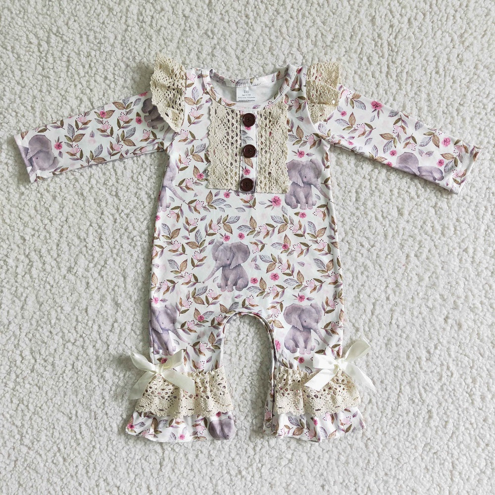 6 A1-26 Girls Elephant Long Sleeve Romper