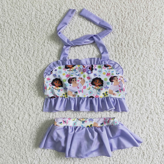 S0006 Girls Purple Ruffle Swimsuit