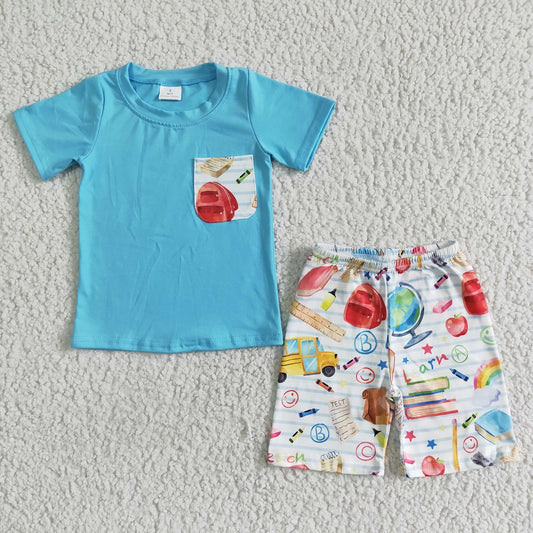 BSSO0071 / GSSO0112 Sibling Apple Book School Bus Shorts Outfit